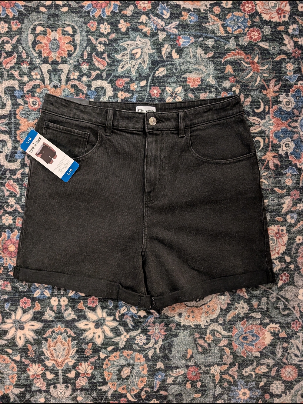 NWT Steve Madden Black Denim High-Rise Cuffed Shorts